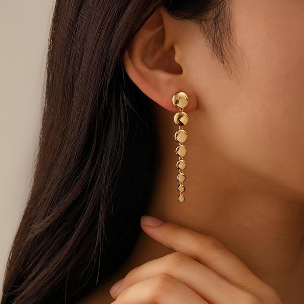 Gold Drop Disc Circle Earrings